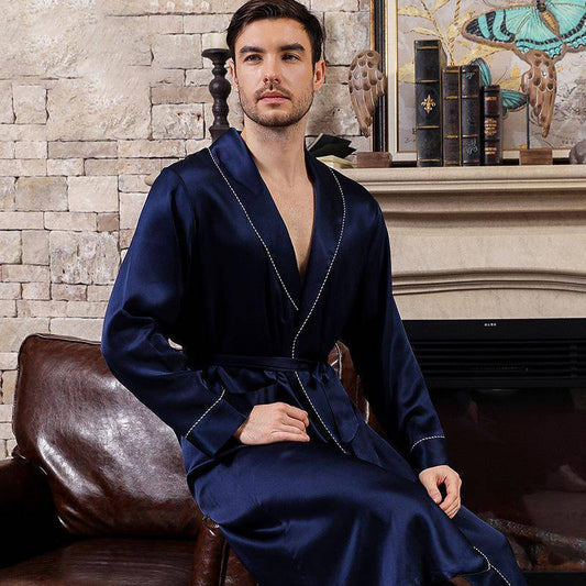 Long Mens Silk Robe Real Pure Luxury Silk Bathrobe