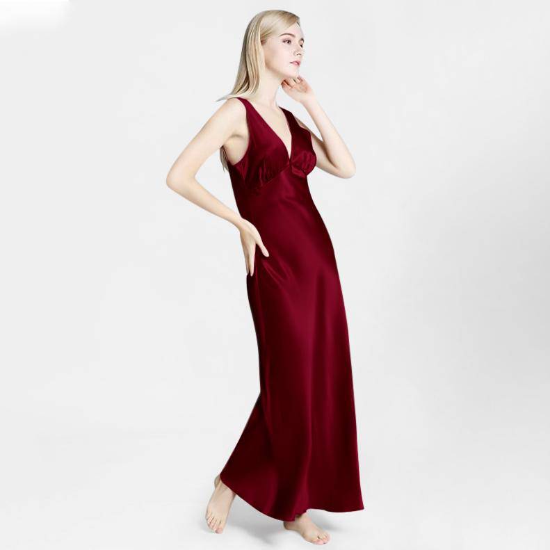 Long red silk nightgown sale