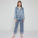 Long Silk Pajamas Set with belt for Women Silk PJS ladies 100 silk sleepwear - slipintosoft