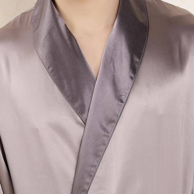 Long Silk Robe For Men 100% Pure Silk Robe With Piping