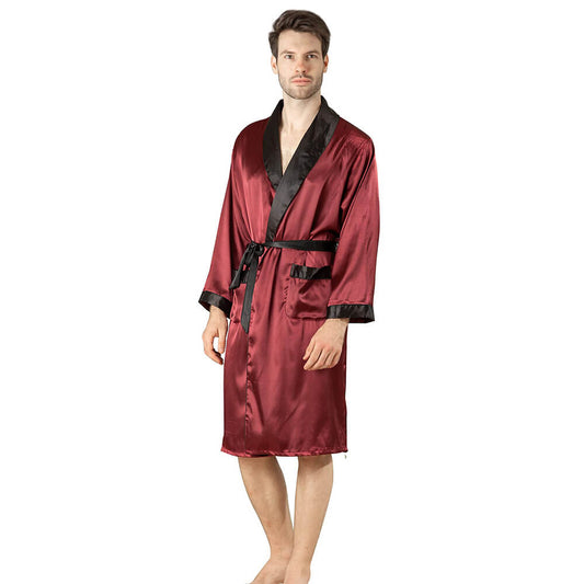 Long Silk Robe For Men 100% Pure Silk Robe With Piping