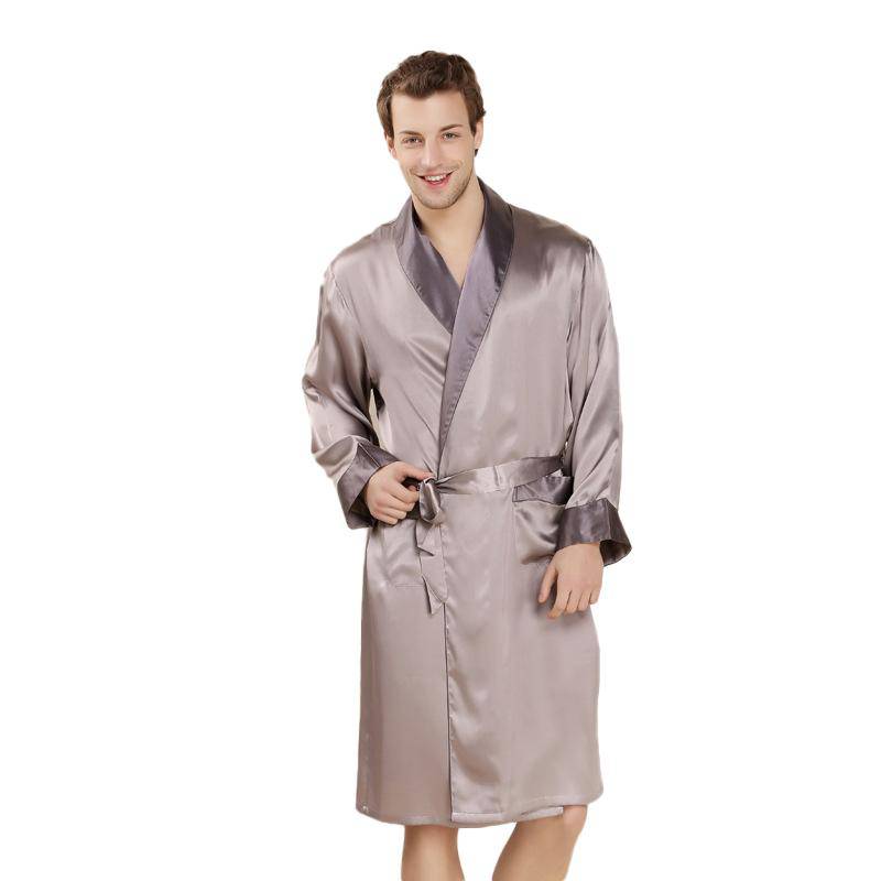 Gold Long Silk Robe For Men 100% Pure Silk Sleepwear -  slipintosoft