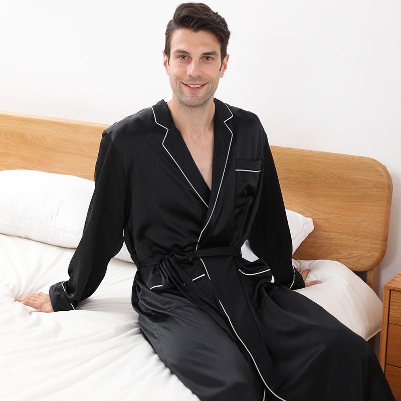 Long Silk Robe For Men Luxury Pure Silk Bathrobe With Pockets