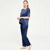 Silk Pajamas for Women Short Sleeve Long Pants Loose Silk Pajamas Set - slipintosoft