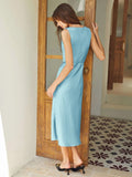 Luxury Silk Dresses Cowl Neck Sleeveless Silk Midi Dress