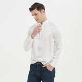 Luxury Silk Silk Henley Shirts For Men Pure Silk Stand Collar Top