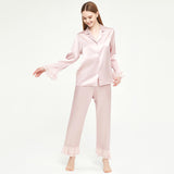 Womens Long Silk Pajamas Set ruffled Luxury Silk Sleepwear - slipintosoft