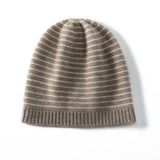 Pure Cashmere Cap with Ribbing Edge Cashmere Striped Cashmere Beanie Hat