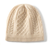 Pure Cashmere Beanie with Ribbing Edge Solid Cashmere Chunky Diamond Knit Hat