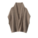 Womens Cashmere Ribbed Knit Shawl Vest Open Front Cape