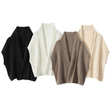 Womens Cashmere Ribbed Knit Shawl Vest Open Front Cape