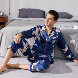 Print long Silk Pajamas Set For Men Classic ButtonDown Silk Sleepwear - slipintosoft