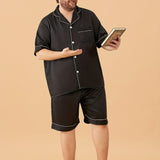 Men Plus Size Short Silk Pajamas Set Pure Silk Sleepwear