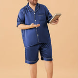 Men Plus Size Short Silk Pajamas Set Pure Silk Sleepwear