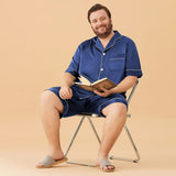 Men Plus Size Short Silk Pajamas Set Pure Silk Sleepwear