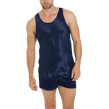 Men Shorts Silk Tank Top Set Sleeveless Summer Silk Sleepwear