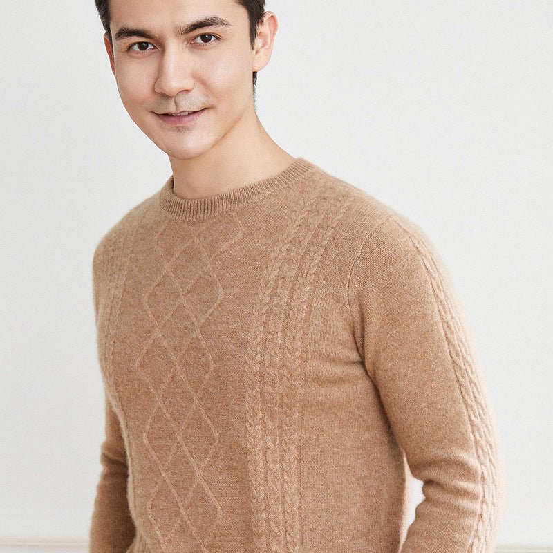 Mens Cable Knit Cashmere Sweater Crew Neck Long Sleeve Cashmere Pullover