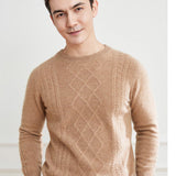 Mens Cable Knit Cashmere Sweater Crew Neck Long Sleeve Cashmere Pullover