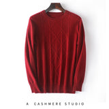 Mens Cable Knitted Cashmere Sweater Crew Neck Cashmere Tops Long Sleeve Multi Colors - slipintosoft