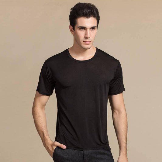 Mens Crew Neck Silk T-Shirt Silk Knitted Top Shirts