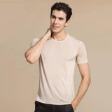 Mens Classic Crew Neck Silk T-Shirt Silk Knitted Top Shirts