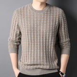 Mens Textured Knit Long Sleeve Pure Cashmere Sweater Crew Neck Cashmere Pullover