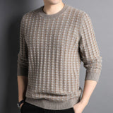 Mens Textured Knit Long Sleeve Pure Cashmere Sweater Crew Neck Cashmere Pullover