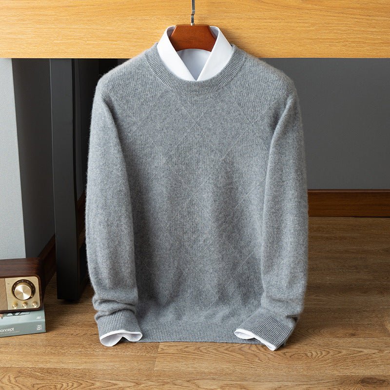 mens crew neck cashmere sweater cashmere diamond textured knitted sweatershirt - slipintosoft