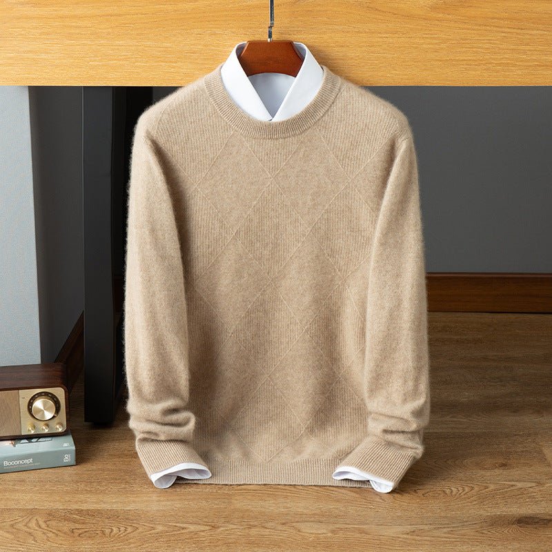 mens crew neck cashmere sweater cashmere diamond textured knitted sweatershirt - slipintosoft