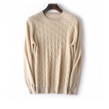 Mens Diamond Knit Cashmere Sweater Crew Neck Long Sleeve Cashmere Pullover Beige XS