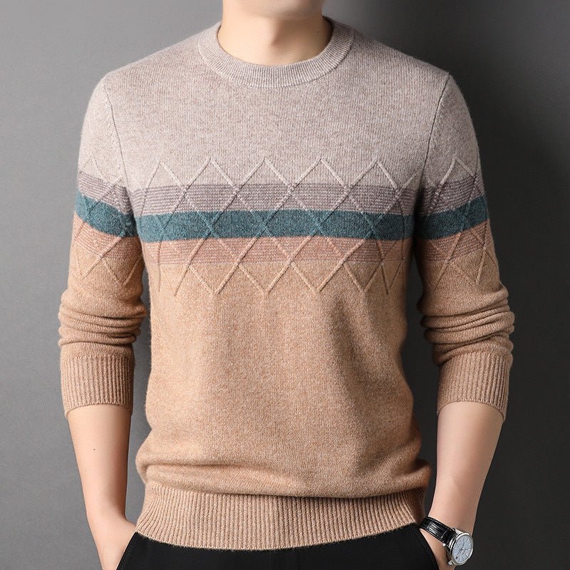 Mens Long Sleeve Cable Knitted Cashmere Sweater Mixed Colors Cashmere Tops - slipintosoft