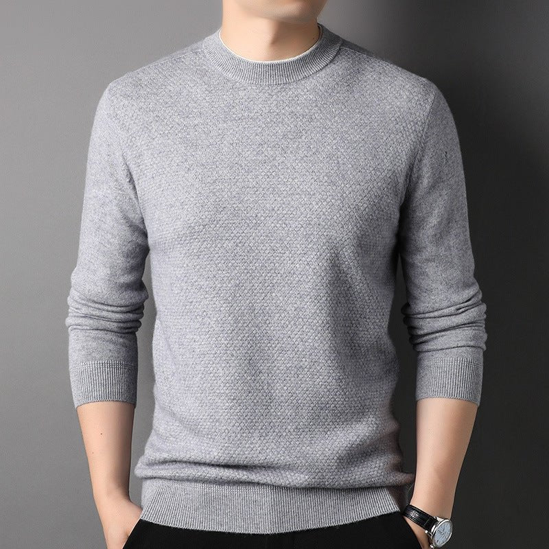 Mens Textured Crew Neck Cashmere Sweater Long Sleeve Soft Knit Pullover