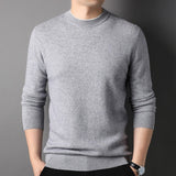 Mens Textured Crew Neck Cashmere Sweater Long Sleeve Soft Knit Pullover