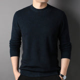 Mens Textured Crew Neck Cashmere Sweater Long Sleeve Soft Knit Pullover