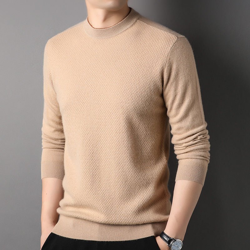 Mens Textured Crew Neck Cashmere Sweater Long Sleeve Soft Knit Pullover