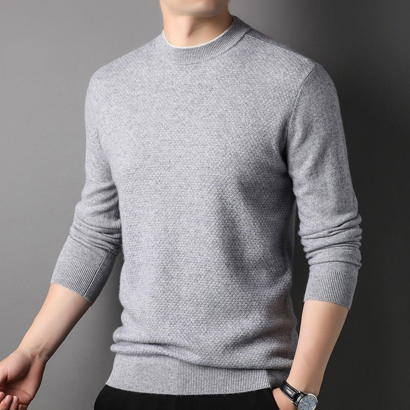 Mens Textured Crew Neck Cashmere Sweater Long Sleeve Soft Knit Pullover