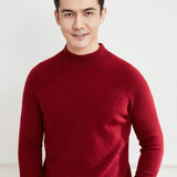 Mens Diamond Pattern Turtleneck Cashmere Sweater Long Sleeve Ribbed Hem Pullover