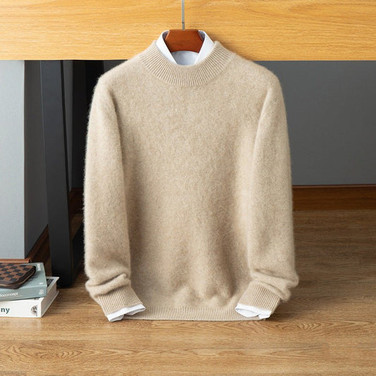 Mens Mock Neck Cashmere Sweater Warm Long Sleeve Solid Sweatershirt