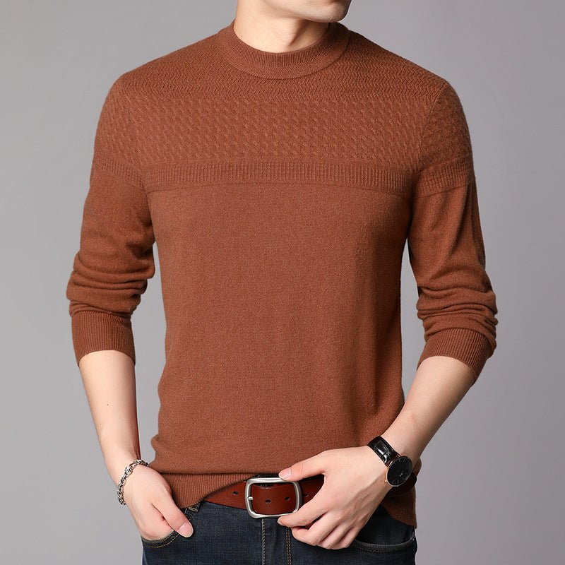 Mens Textured Pure Cashmere Sweater Mock Neck Long Sleeve Cashmere Top