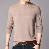 Mens Textured Pure Cashmere Sweater Mock Neck Long Sleeve Cashmere Top