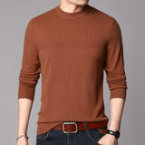 Mens Textured Pure Cashmere Sweater Mock Neck Long Sleeve Cashmere Top