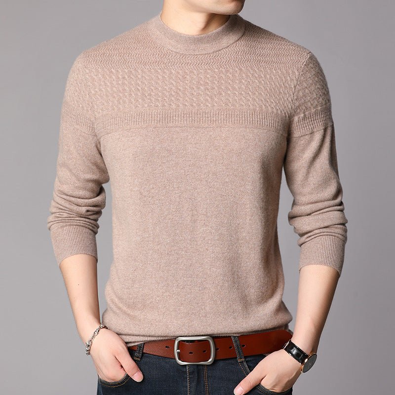 Mens Textured Pure Cashmere Sweater Mock Neck Long Sleeve Cashmere Top