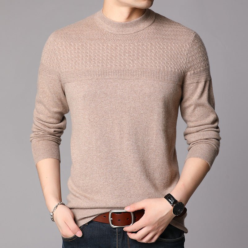 Mens Textured Pure Cashmere Sweater Mock Neck Long Sleeve Cashmere Top