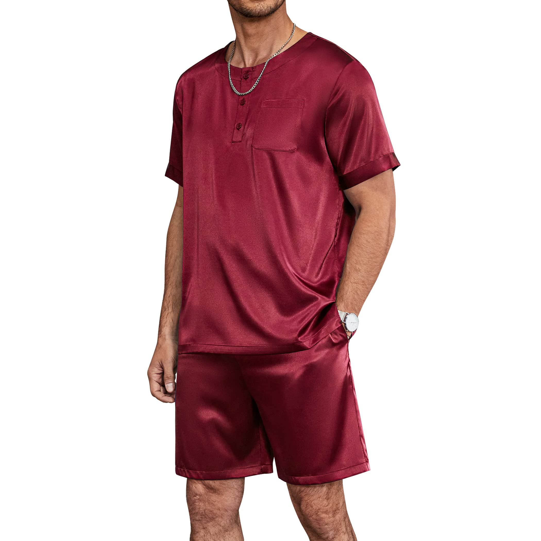 Mens Short Silk Pajama Set Mulberry Silk Two Piece Sleepwear