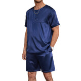 Mens Short Silk Pajama Set Mulberry Silk Two Piece Sleepwear