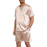 Mens Short Silk Pajama Set Mulberry Silk Two Piece Sleepwear