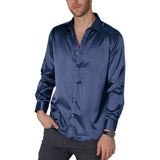 Men's Luxury Silk Dress Shirt Silk Casual Dance Party Long Sleeve Button Down Silk Shirts - slipintosoft