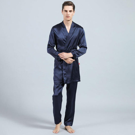 Mens Silk Kimono Robe Set Two Piece Silk Robe & Pant Sleepwear