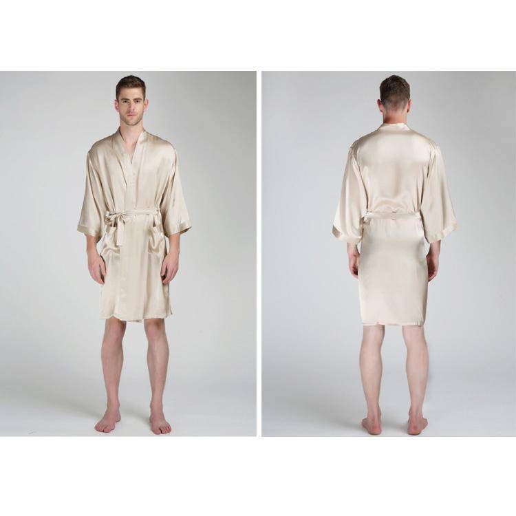 Men's Silk Robe Luxury Pure Silk Kimono Robe With Pockets