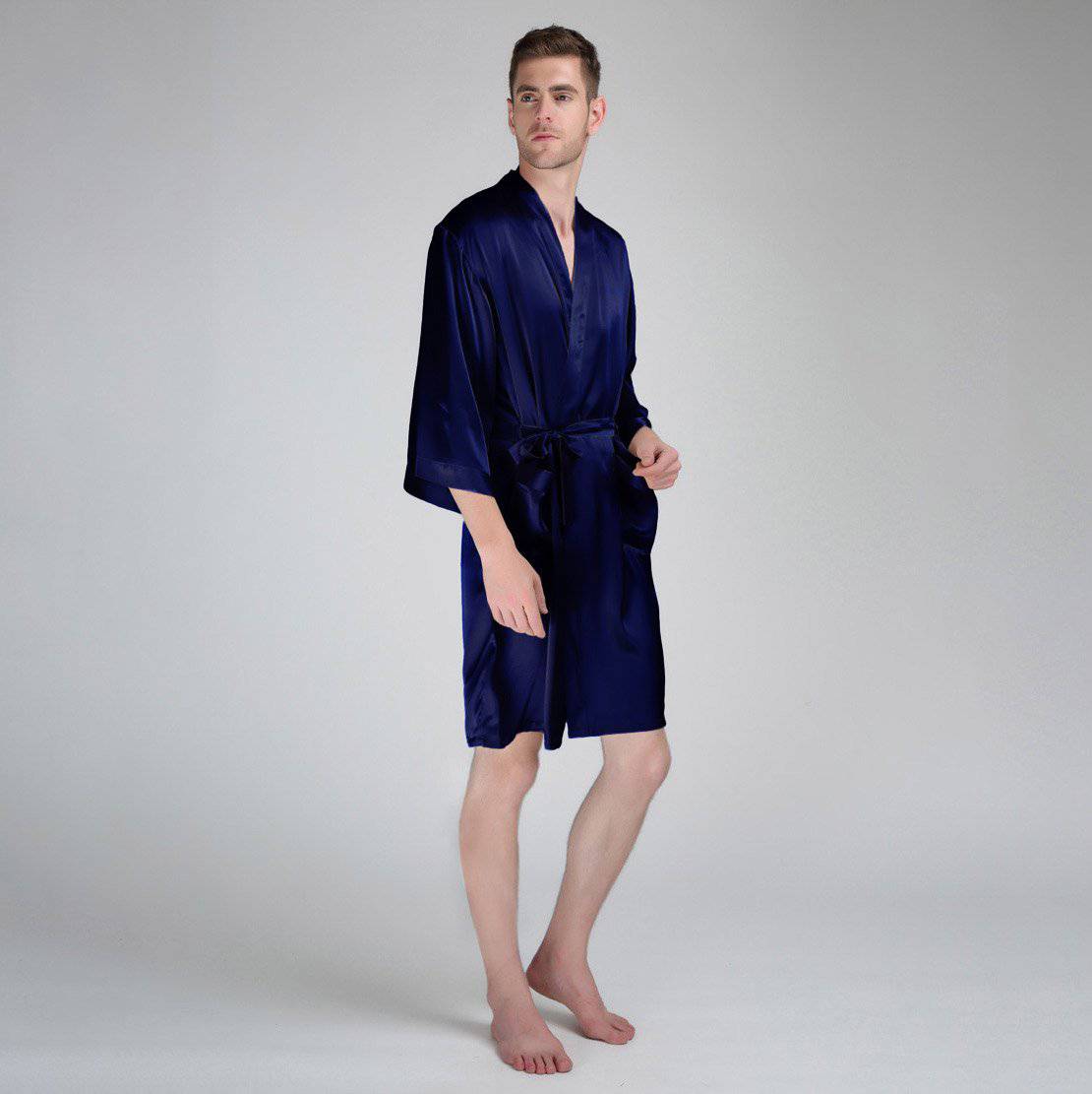 Men's Silk Robe Luxury Pure Silk Kimono Robe With Pockets